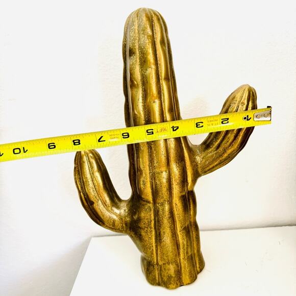 ANTHROPOLOGIE Textured Brass Gold Ceramic Saguaro Cactus Figurine Accent Decor - Picture 10 of 14